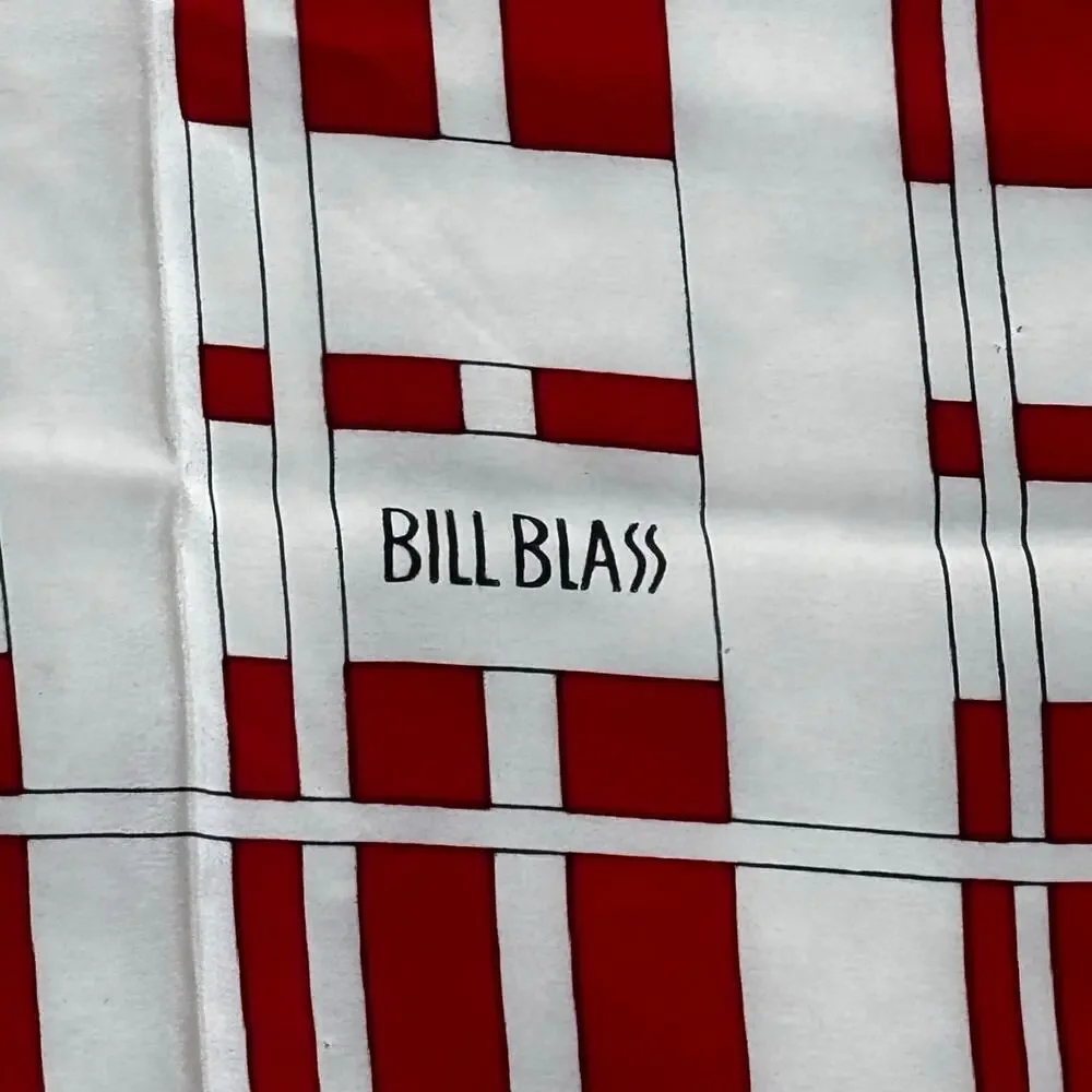 Vintage 80's designer Bill Blass silk scarf red black & cream plaid 30